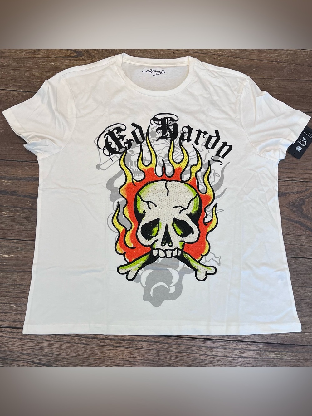 NWT Ed Hardy White Studded T Shirt Mens XL